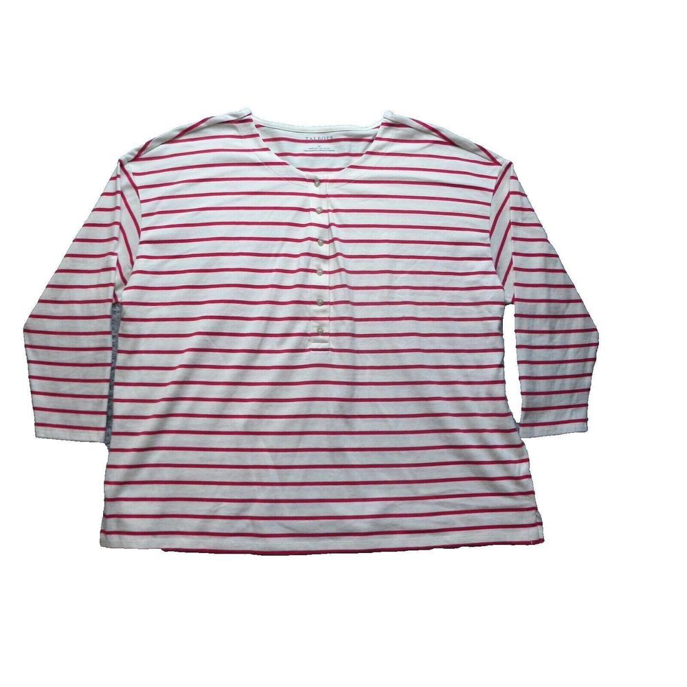 Talbots Shirt Womens 2X Henley‎ Buttons Striped Casual Blouse Plus Ladies